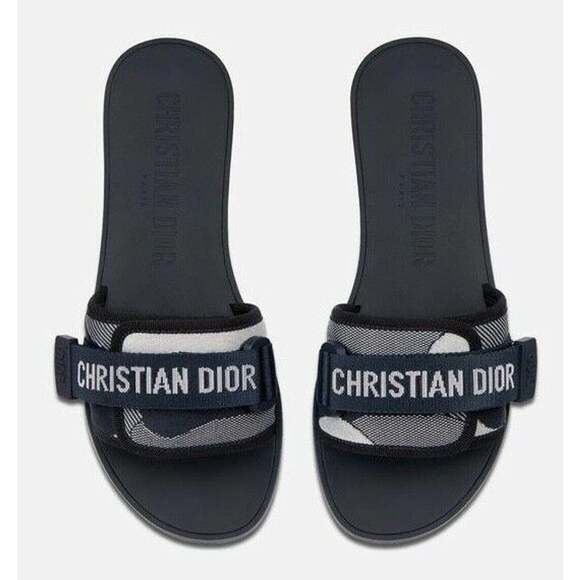 Christian Dior Dio(r)evolution Dway Blue Rubber Logo Slide Mule Flat Sandal 37 - Picture 1 of 11